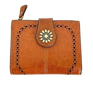 Lavemi‎ RFID Bifold Wallet Womens OS Brown Sunflower Laser Cut Faux Leather